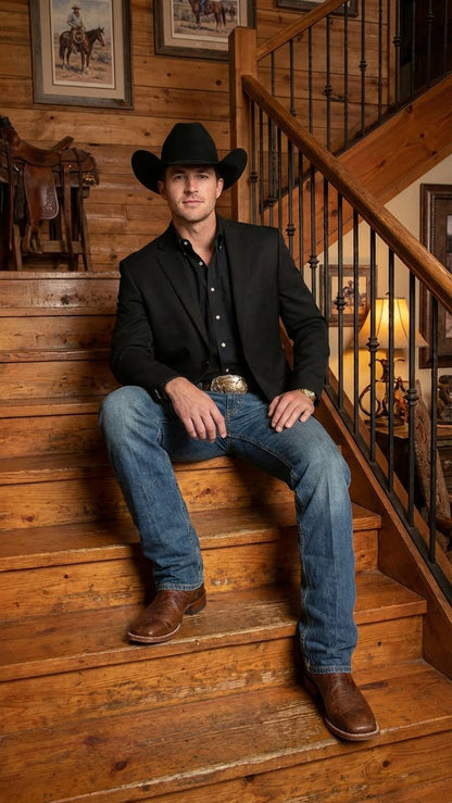 Men’s Black Western Blazer Jacket, Classic Cowboy Style Sport Coat for Casual Formal Wear