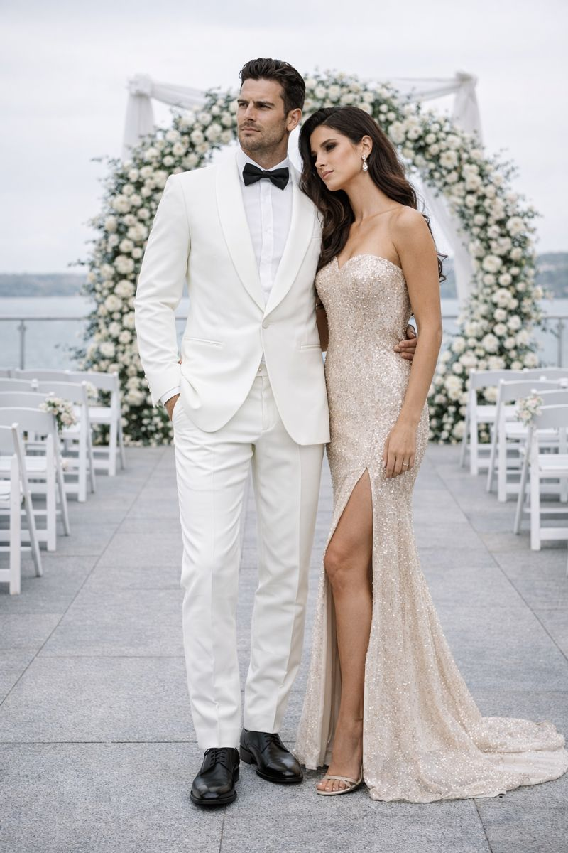 $500 Reg price Gorgio  White or Ivory Jacket with Shawl Lapel 1 button on sale online deal Fashion Tuxedo For Men - Image 8