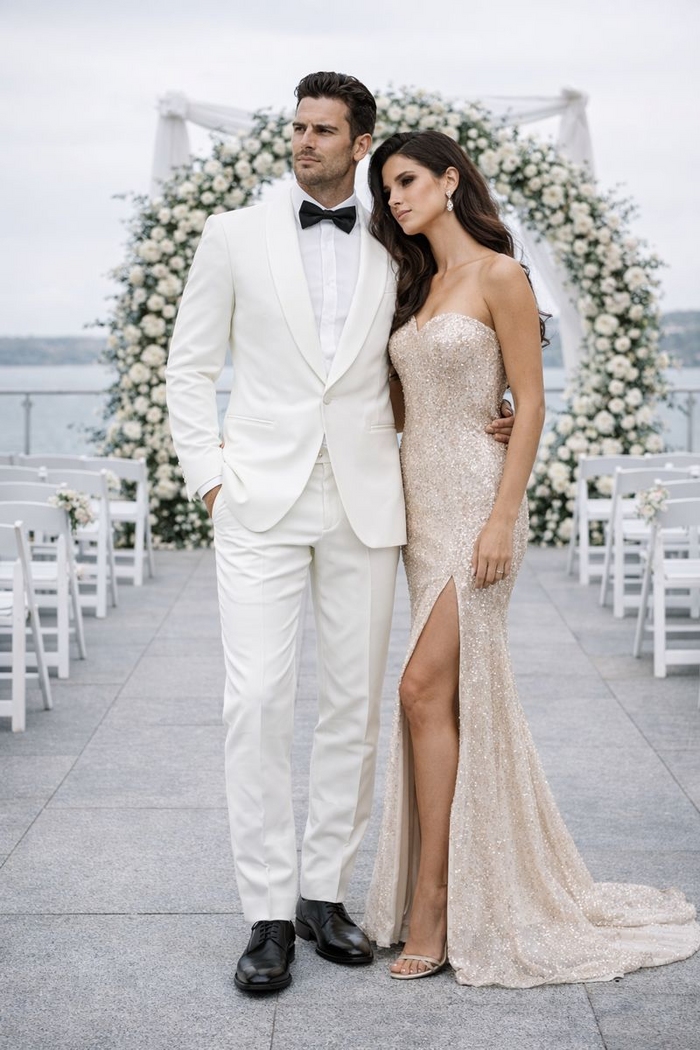 $500 Reg price Gorgio  White or Ivory Jacket with Shawl Lapel 1 button on sale online deal Fashion Tuxedo For Men - Image 8