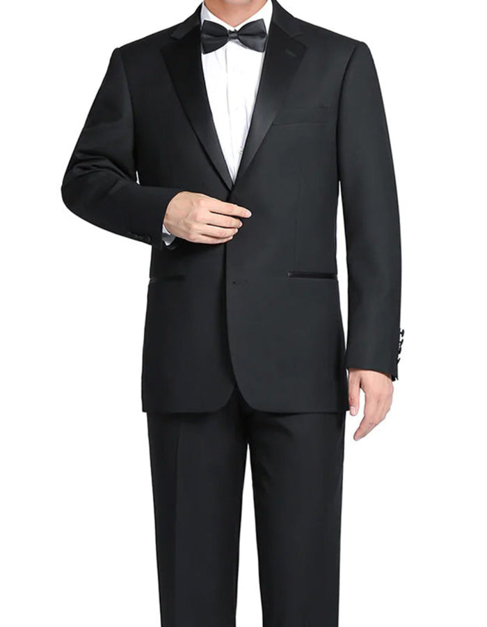 (38S, 42R) Classic Black Regular Fit 100% Wool Tuxedo Suit