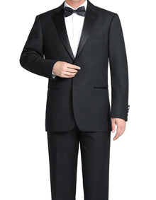 (38S, 42R) Classic Black Regular Fit 100% Wool Tuxedo Suit