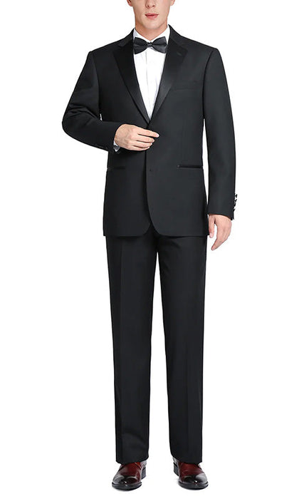 (38S, 42R) Classic Black Regular Fit 100% Wool Tuxedo Suit