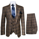 Mens Plaid Windowpane Business Suit - Brown