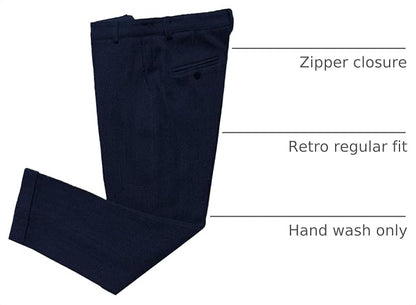 Mens Vintage Tweed Dress Pants Slacks Trousers Regular Fit Suit Pants in Navy