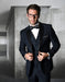 Mens Classic Modern Fit 2 Button Vested Wool Tuxedo in Navy Blue
