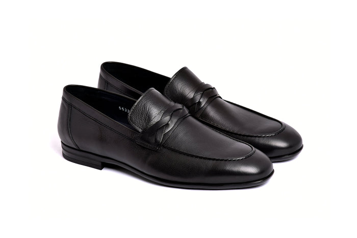 C160-5532 Deer skin Loafer- Black - Image 3