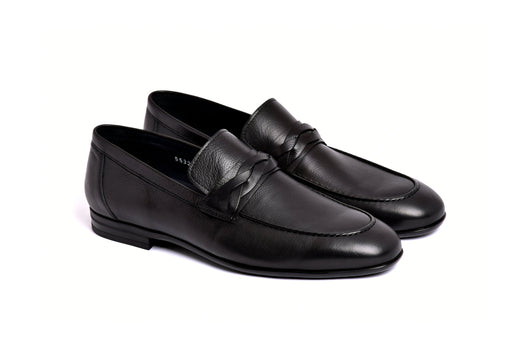 C160-5532 Deer skin Loafer- Black - Image 3