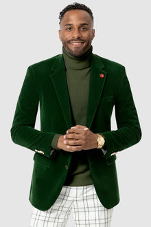 Hunter Green Velvet Modern Fit Blazer by EJ Samuel