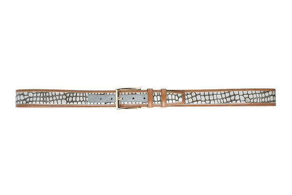 CBelt -5827-Croco Design Leather Belt - Silver - Image 2