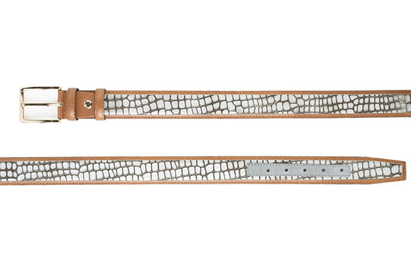 CBelt -5827-Croco Design Leather Belt - Silver - Image 3