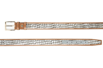 CBelt -5827-Croco Design Leather Belt - Silver - Image 3