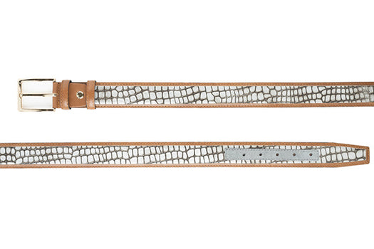 CBelt -5827-Croco Design Leather Belt - Silver - Image 3