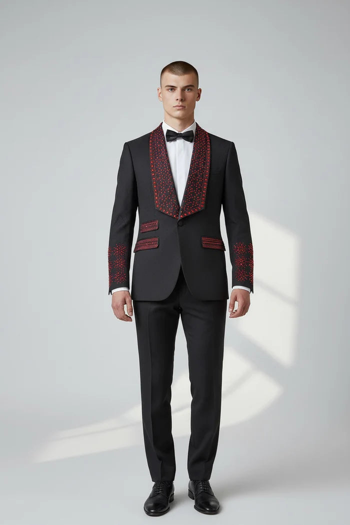 Men’s Bella Embellished Black & Royal Blue Tuxedo – 3 Piece Formal Sui ...