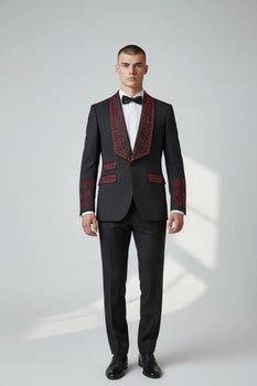 Mens Bella Embellished Black & Royal Blue Tuxedo 3 Piece Formal Suit with Shawl Lapel, Vest & Matching Pants Black / 58 Long or 58 Regular Jacket+ Mens Bella Embellished Black & Royal Blue Tuxedo 3 Piece Formal Suit with Shawl Lapel, Vest & Matching Pants Black / 58 Long or 58 Regular Jacket+