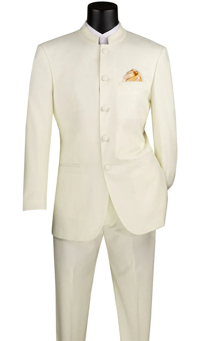 Master Collection - Regular Fit Men's 2 Piece Banded Collar Tuxedo Ivory
