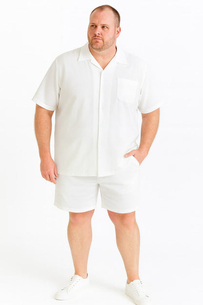 Mens White Seersucker Short Set – Lightweight Summer Outfit with Shirt and Shorts