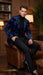 Men’s Black and Royal Blue Patterned Blazer – Paisley Floral Sport Coat Prom Jacket