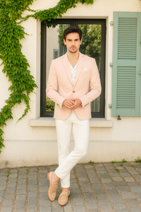 Men’s Blush Pink Slim Fit Blazer – Stylish Two-Button Sport Coat with Notch Lapel