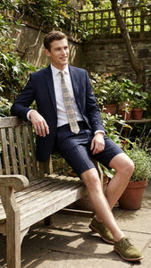 Men’s Dark Navy Blue Pinstripe or Black Pinstripe  Summer Business Suit with Shorts Pants Set – Sport Coat Style Formal and Casual Outfit