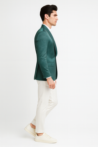 Men’s Teal Green Floral Jacquard Blazer – Slim Fit Tuxedo Jacket for Weddings, Proms, and Parties