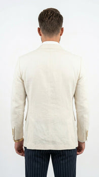 Men’s Ivory Linen Double Breasted Blazer, Lightweight Wedding Dinner Sport Coat Jacket Cream Off White