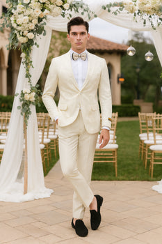 Men’s Ivory Floral Embroidered Tuxedo Jacket – Elegant Wedding and Party Blazer in Cream Color With Ivory Pants