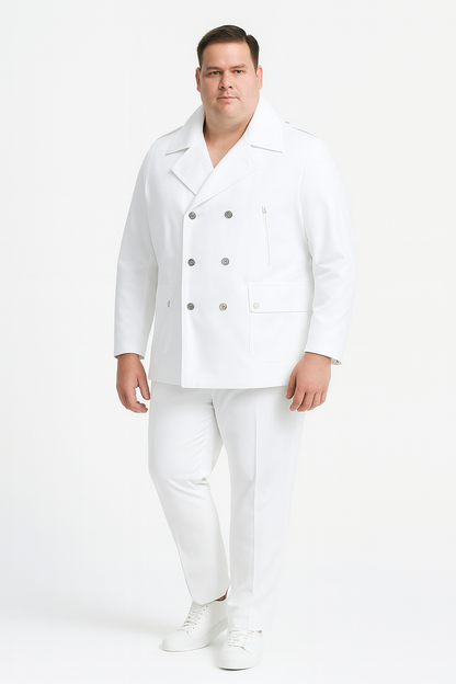 Men’s White Double-Breasted Peacoat Jacket – Classic Stylish Outerwear Wool Fabric Slim Fitted