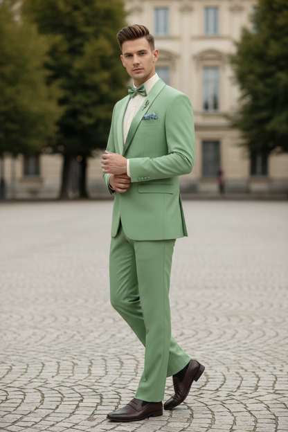 Men’s Mint Green Tuxedo – 2-Piece Formal Suit with Satin Shawl Lapel and Matching Bow Tie in  Sage Green