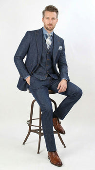 denim dress suits mens Blue Denim Double Breasted 2-piece Suit | Yaly Couture Bespoke -- Precise, Refined