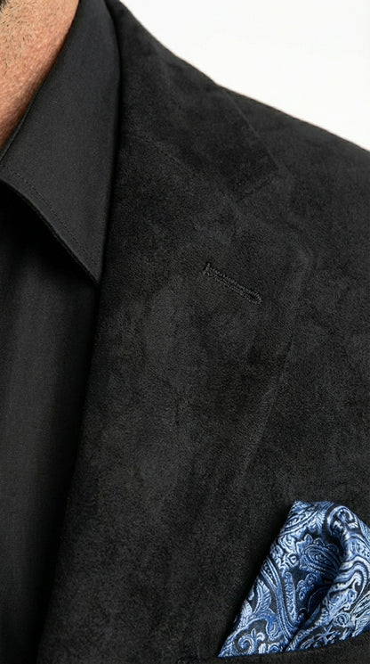 Men’s Black Suede Cowboy Blazer with Elbow Patch Sleeves – Black Western Style Suede Sport Coat for Casual and Smart Casual Wear
