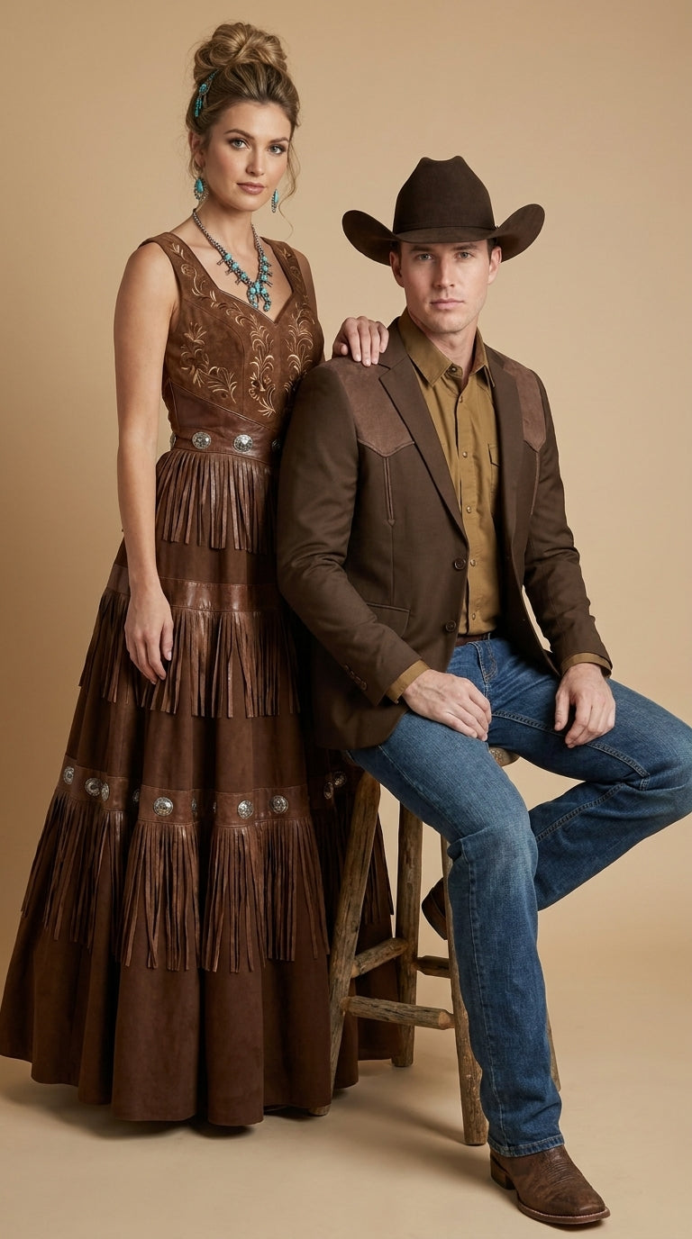 Men’s Dark Brown Western Blazer with Suede Yoke – Cowboy Sport Coat with Western Shoulder Details