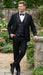 Men's Black Vested Tuxedo Suit with Patterned Lapel – Classic Formal Suit for Wedding, Party and Evening Events