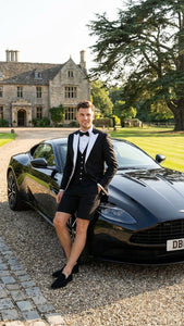 Men’s Black and White Tuxedo Shorts Suit – Modern Formal Tuxedo with Short Pants for Wedding, Party and Special Events