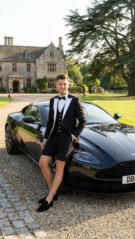 Men’s Black and White Tuxedo Shorts Suit – Modern Formal Tuxedo with Short Pants for Wedding, Party and Special Events