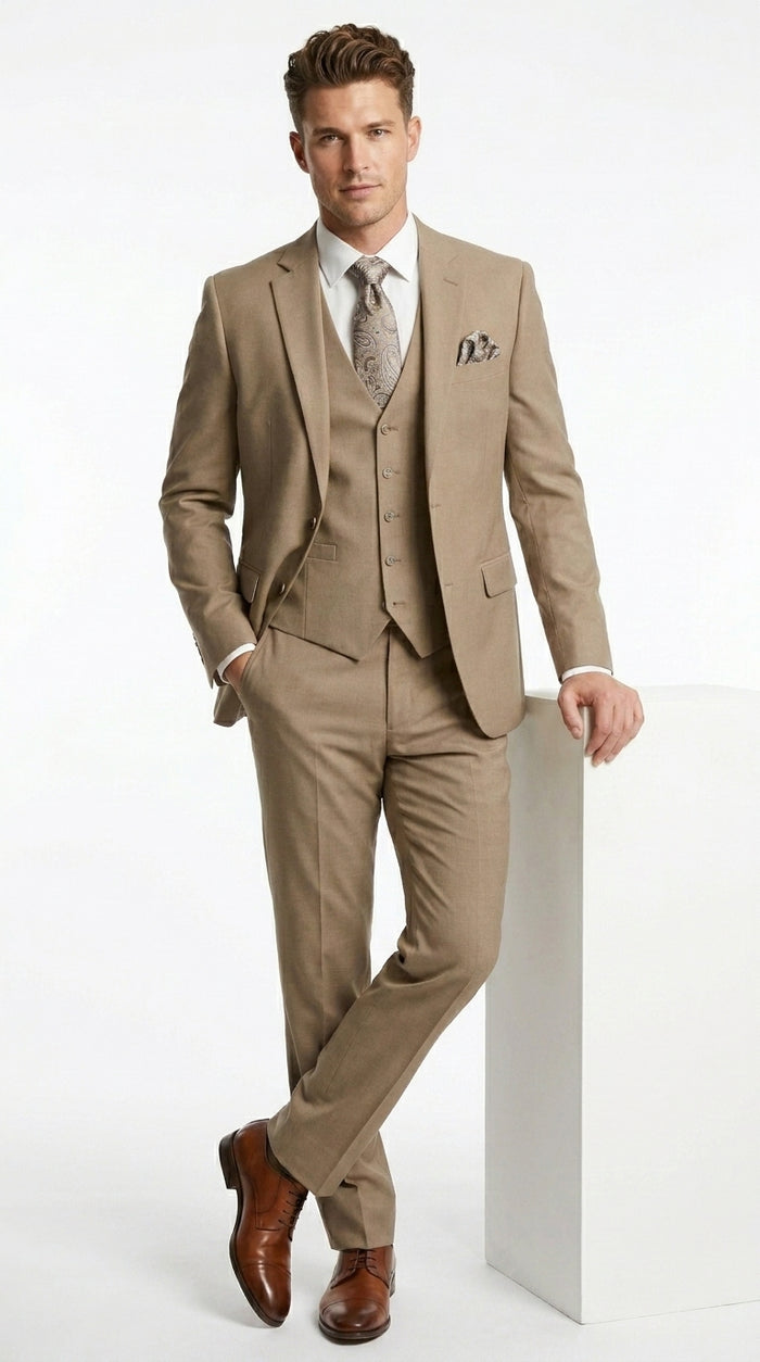 Big And Tall Men's Plus Size Men's Suits For Big Guys Beige