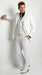 Men’s All White Classic 3 Piece Suit with High Vest, 3 Button Jacket and Pleated Pants