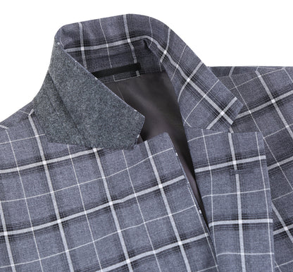 293-14 Men's Classic Fit Single Breasted Grey & White Check Suits - Image 5