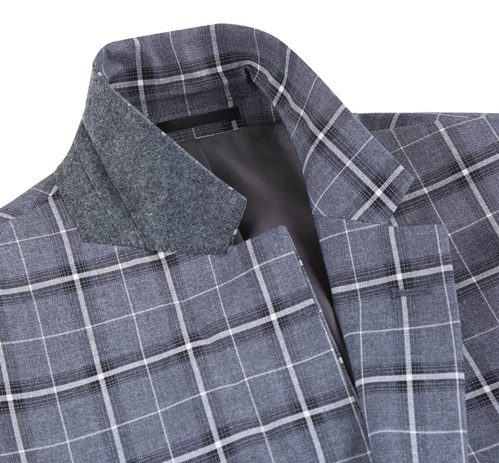 293-14 Men's Classic Fit Single Breasted Grey & White Check Suits - Image 5