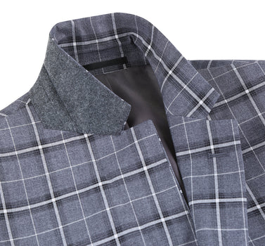 293-14 Men's Classic Fit Single Breasted Grey & White Check Suits - Image 5