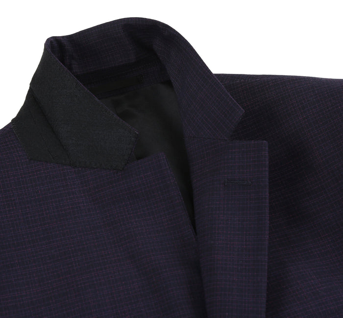 293-13 Men's Classic Fit Single Breasted Black Micro Check Notch Lapel Suits - Image 5