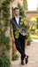 Men’s Yellow Tuxedo Black and Gold Floral Pattern Blazer | Formal Jacket - Prom Dinner Jacket + Black Pants + Bowtie