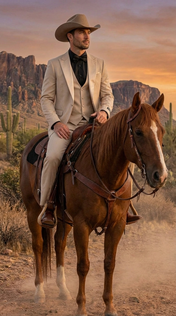 Men’s Tan Cowboy Suit – Western Formal Two Piece Suit for Wedding,  Champaign Sand Color