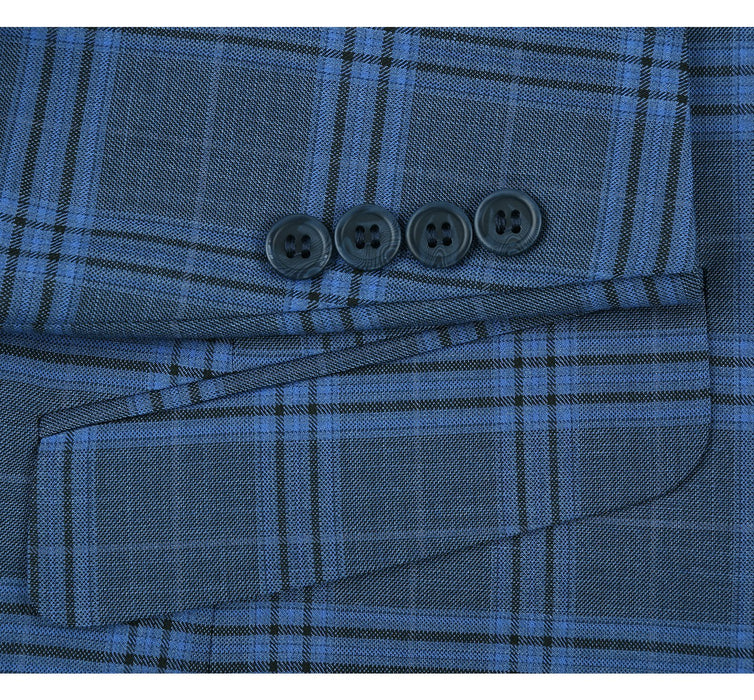 293-4 Men's 2-Piece Slim Fit Notch Lapel Stretch Windowpane Suit