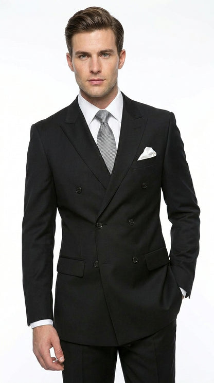Statement Confidence Men'S Black Double Breasted Wool Italian Design Suit