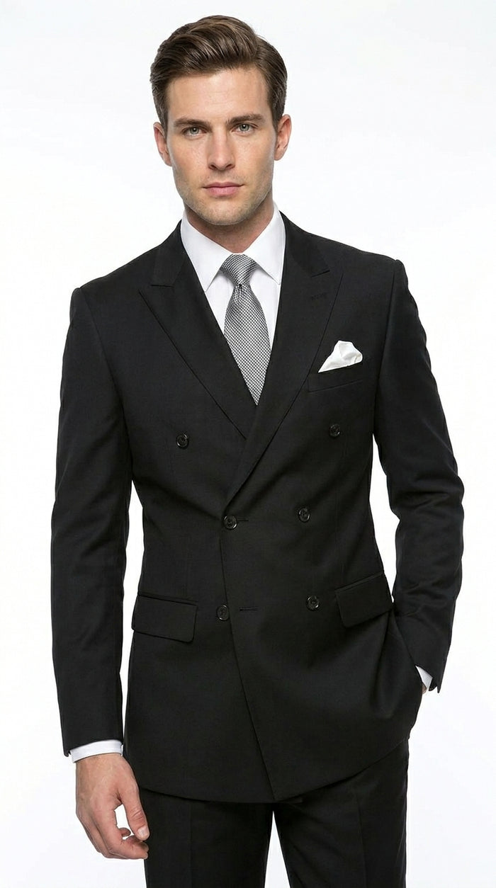 Statement Confidence Men'S Black Double Breasted Wool Italian Design Suit