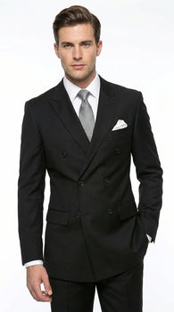 Statement Confidence Men'S Black Double Breasted Wool Italian Design Suit