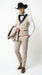 Men’s Beige Pinstripe Western 3 Piece Tuxedo Suit with Black Shawl Lapel, Formal Cowboy Wedding Prom Suit in Tan Khaki Color