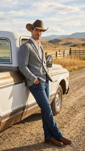 Men's Grey Tweed Herringbone Western Blazer Jacket  Style Look, Textured Formal Casual Sport Coat for Jeans - Image 5