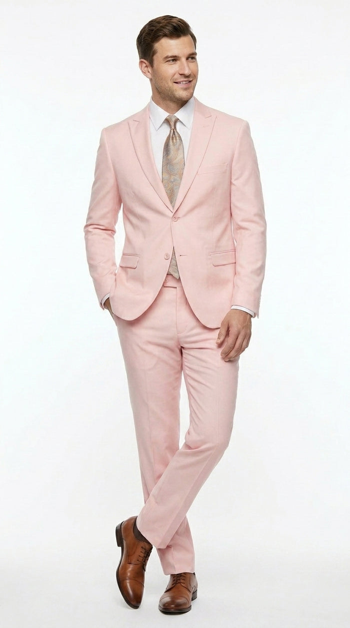 Men’s Light Pink 2 Piece Suit, Formal Dress Suit for Weddings, Prom, Parties, Summer Events Slim Fitted By Vitali