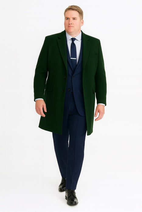 Mens Dark Green Wool Overcoat – Classic Long Coat for Formal and Casual Style